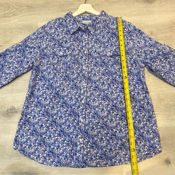 Vintage St. John’s Bay Cottagecore Blue Floral Print 3/4 Sleeve Collared Blouse - Picture 10 of 17